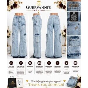 VIP jeans Women’s Size 28 Wide Leg Cargo Denim Light Blue Baggy y2k